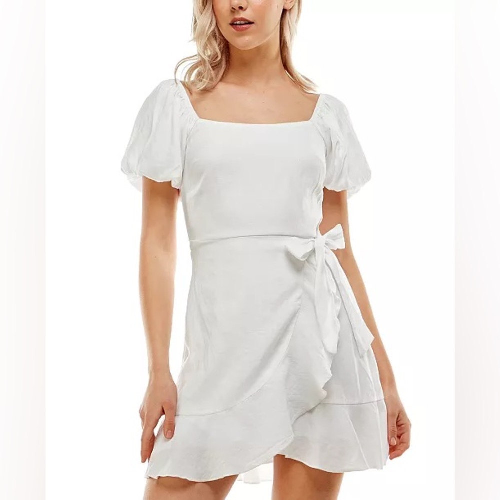 Trixxi White Puff Sleeve Wrap Dress